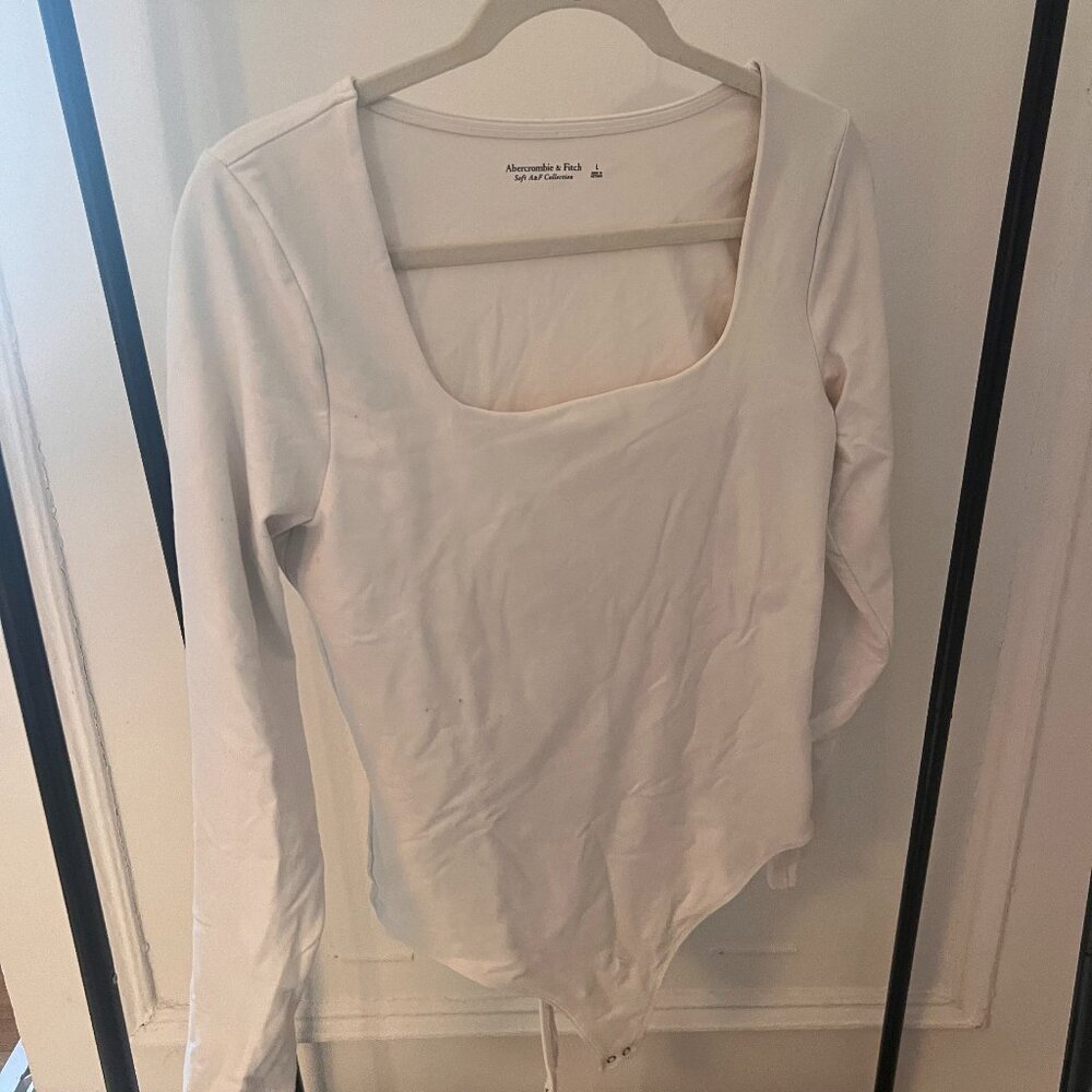 Abercrombie White Long-Sleeve Square-Neck Bodysuit